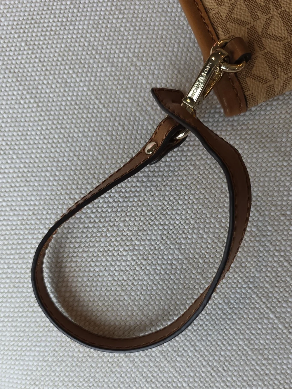 Michael Kors Beige Tan Signature Wristlet Clutch with Gold Hardware